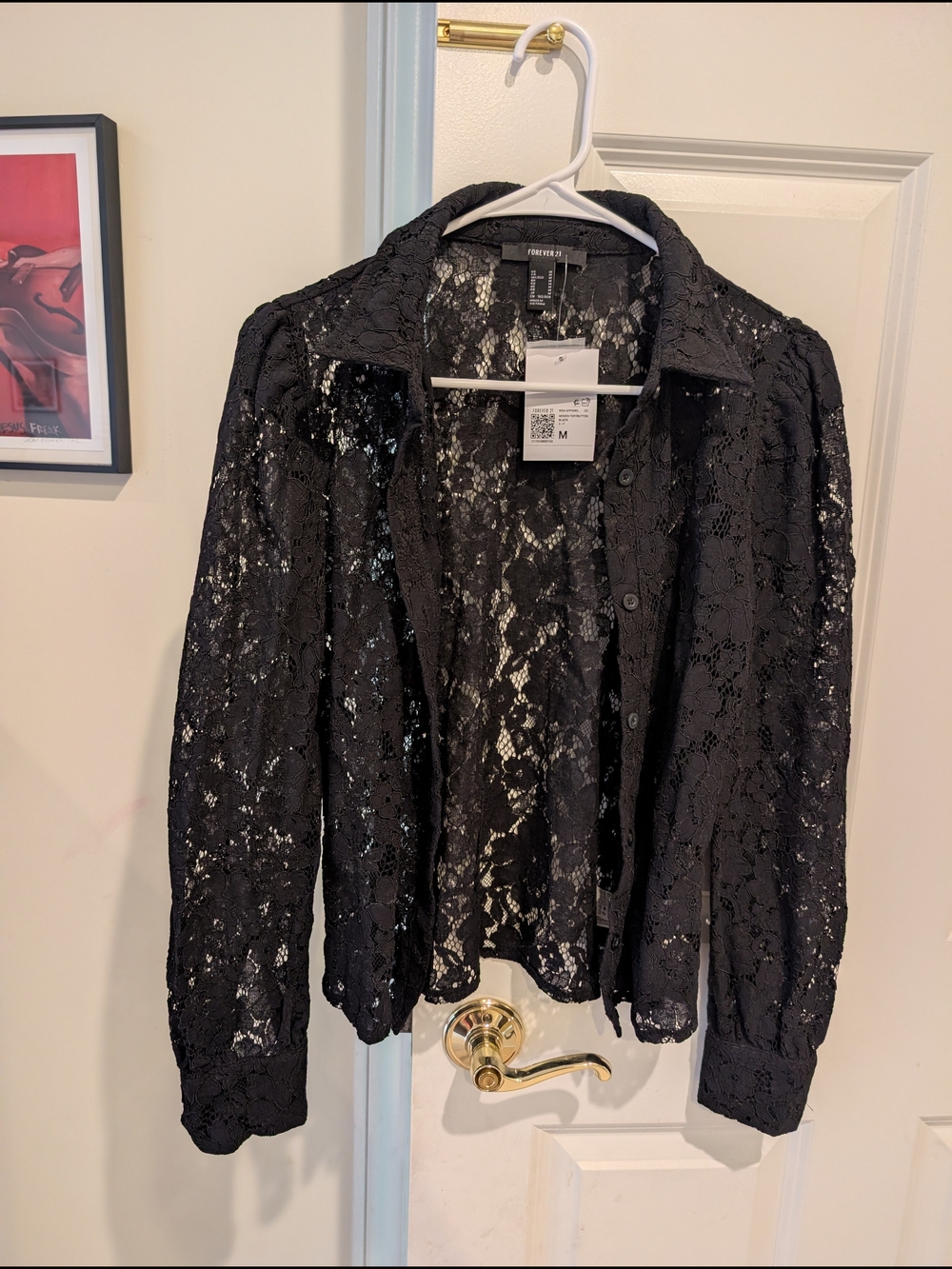 Forever 21 Black Lace Button-Front Shirt